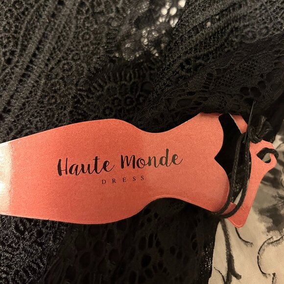 Haute Monde Black Lace Top Pleated Bottom Dress - Picture 9 of 9